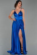 Длинное Атласное Вечернее Платье Ярко-синий ABU1458