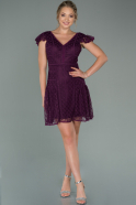 Короткое Кружевное Платье Сливовый ABK1061