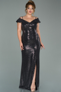 Длинное Свободное Вечернее Платье Черный-Серебряный ABU537