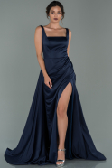 Длинное Атласное Выпускное Платье Темно-синий ABU1874