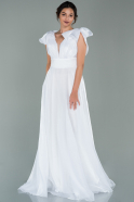 Длинное Шифоновое Вечернее Платье Белый ABU1875