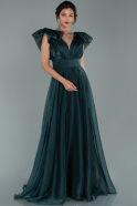 Длинное Шифоновое Вечернее Платье Изумрудно-зеленый ABU1875