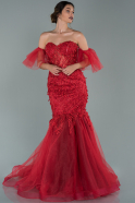 Длинное Вечернее Платье Русалка красный ABU1876