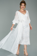 Миди Вечернее Платье Большого Размера Белый ABK1075