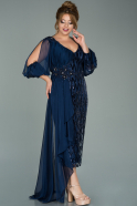 Миди Вечернее Платье Большого Размера Темно-синий ABK1075