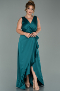 Большое Атласное Платье Изумрудно-зеленый ABU1852