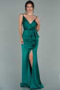 Длинное Атласное Выпускное Платье Изумрудно-зеленый ABU1879
