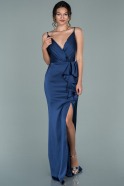 Длинное Атласное Выпускное Платье Темно-синий ABU1879