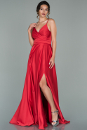 Длинное Атласное Выпускное Платье красный ABU1878