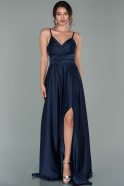 Длинное Атласное Выпускное Платье Темно-синий ABU1878