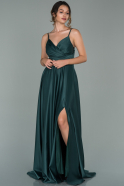 Длинное Атласное Выпускное Платье Изумрудно-зеленый ABU1878