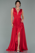 Длинное Атласное Вечернее Платье красный ABU1751