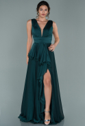 Длинное Атласное Вечернее Платье Изумрудно-зеленый ABU1751