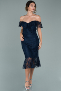 Короткое Кружевное Платье Темно-синий ABK1104