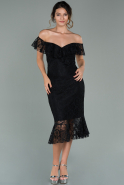 Короткое Кружевное Платье Черный ABK1104