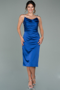 Короткое Атласное Платье Ярко-синий ABK1100