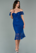 Короткое Кружевное Платье Ярко-синий ABK1104