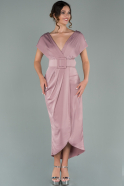 Короткое Атласное Платье Пыльно-розовый ABK1107