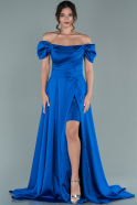 Длинное Атласное Вечернее Платье Ярко-синий ABU1716