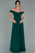 Длинное Шифоновое Вечернее Платье Изумрудно-зеленый ABU1657