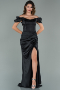 Длинное Атласное Вечернее Платье Черный ABU1885