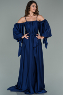 Длинное Атласное Платье Для Помолвки Темно-синий ABU1656