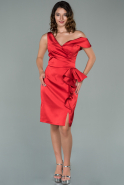 Короткое Атласное Платье красный ABK1110