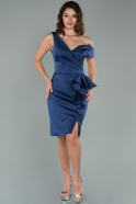 Короткое Атласное Платье Темно-синий ABK1110