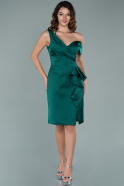 Короткое Атласное Платье Изумрудно-зеленый ABK1110