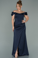 Большое Атласное Платье Темно-синий ABU1896