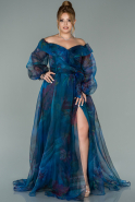 Длинное Свободное Вечернее Платье Синий ABU1803