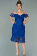 Большое Короткое Кружевное Платье Ярко-синий ABK1105