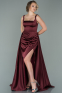 Длинное Атласное Выпускное Платье Бордовый ABU1874