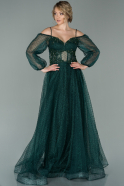 Длинное Вечернее Платье Изумрудно-зеленый ABU1915