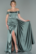 Длинное Атласное Вечернее Платье Бирюзовый ABU1856