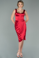 Короткое Атласное Платье красный ABK1113