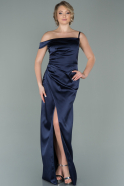 Длинное Атласное Выпускное Платье Темно-синий ABU1918