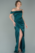 Длинное Атласное Выпускное Платье Изумрудно-зеленый ABU1918