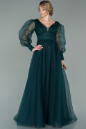Длинное Вечернее Платье Изумрудно-зеленый ABU1627