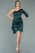 Короткое Атласное Платье Изумрудно-зеленый ABK1112