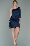 Короткое Атласное Платье Темно-синий ABK1112