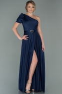 Длинное Атласное Платье Для Помолвки Темно-синий ABU1270