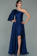 Длинное Атласное Вечернее Платье Темно-синий ABU1813