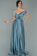 Длинное Атласное Вечернее Платье Бирюзовый ABU1937