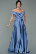 Длинное Атласное Вечернее Платье Индиго ABU1937