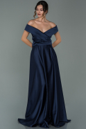 Длинное Атласное Вечернее Платье Темно-синий ABU1937