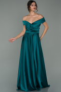 Длинное Атласное Вечернее Платье Изумрудно-зеленый ABU1937