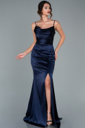 Длинное Атласное Выпускное Платье Темно-синий ABU1938