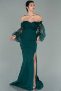 Длинное Вечернее Платье Изумрудно-зеленый ABU1696