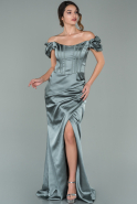 Длинное Атласное Вечернее Платье Бирюзовый ABU1885